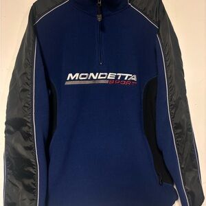 Vintage Mondetta Sport Racing Mens Navy Quarter Zip Fleece Sweater Large 23.5x28